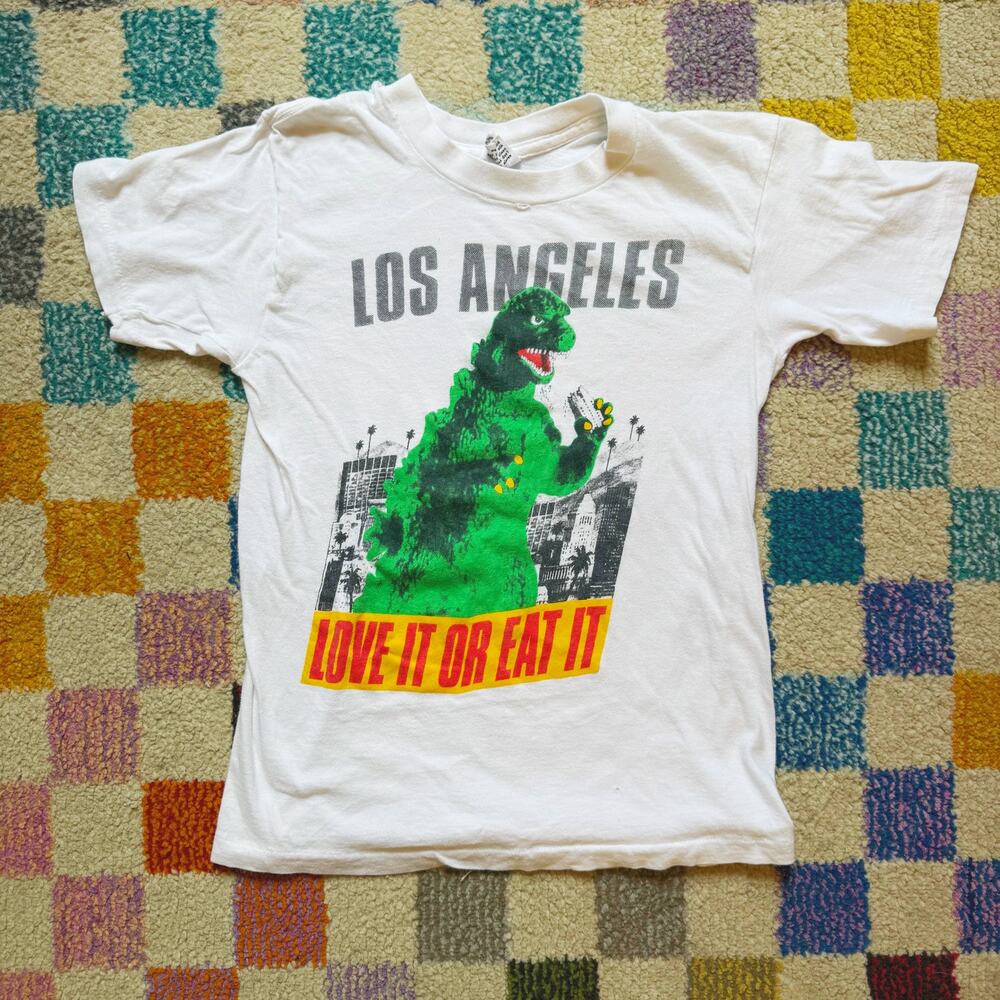 RARE Vintage 1987 Stanley DeSantis Godzilla T Shirt Love It Or Eat It LA